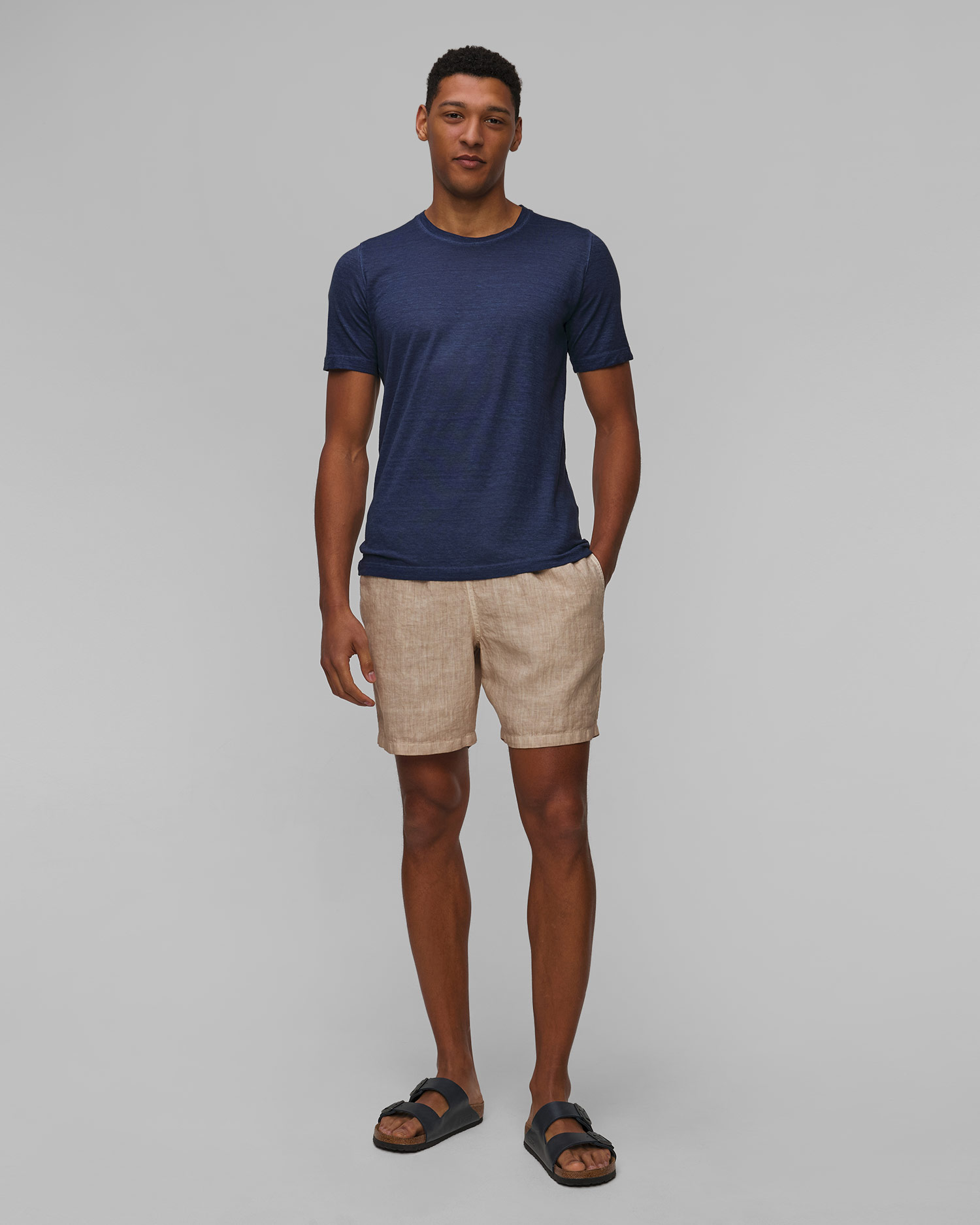 Men's navy blue 120% Lino Crewneck T-shirt