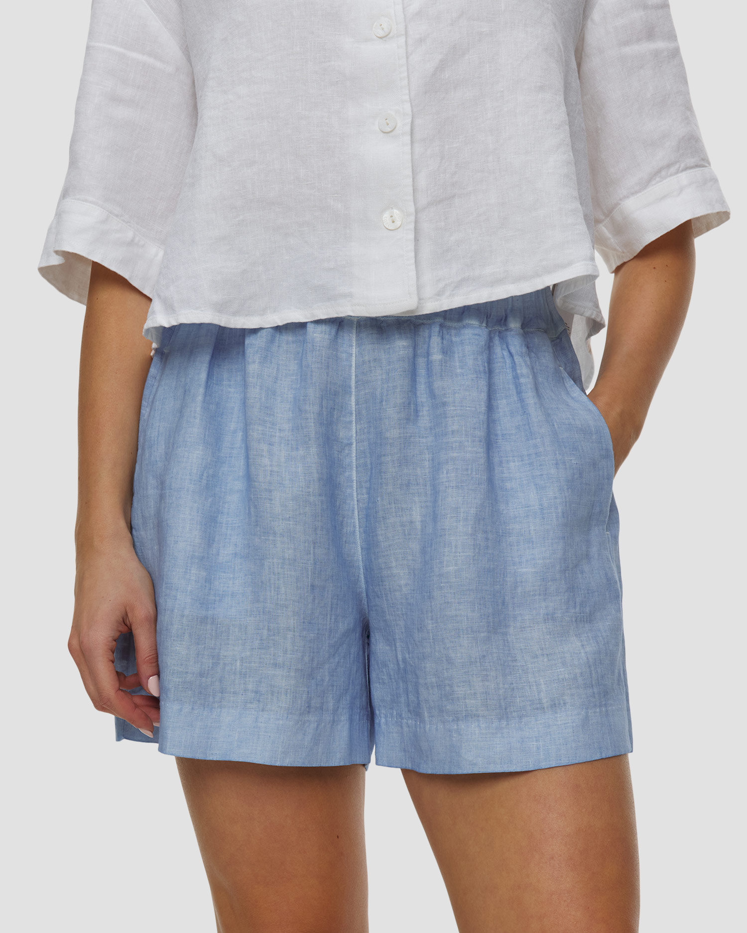 Short en lin pour femmes 120% Lino, Couleur: Niebieski