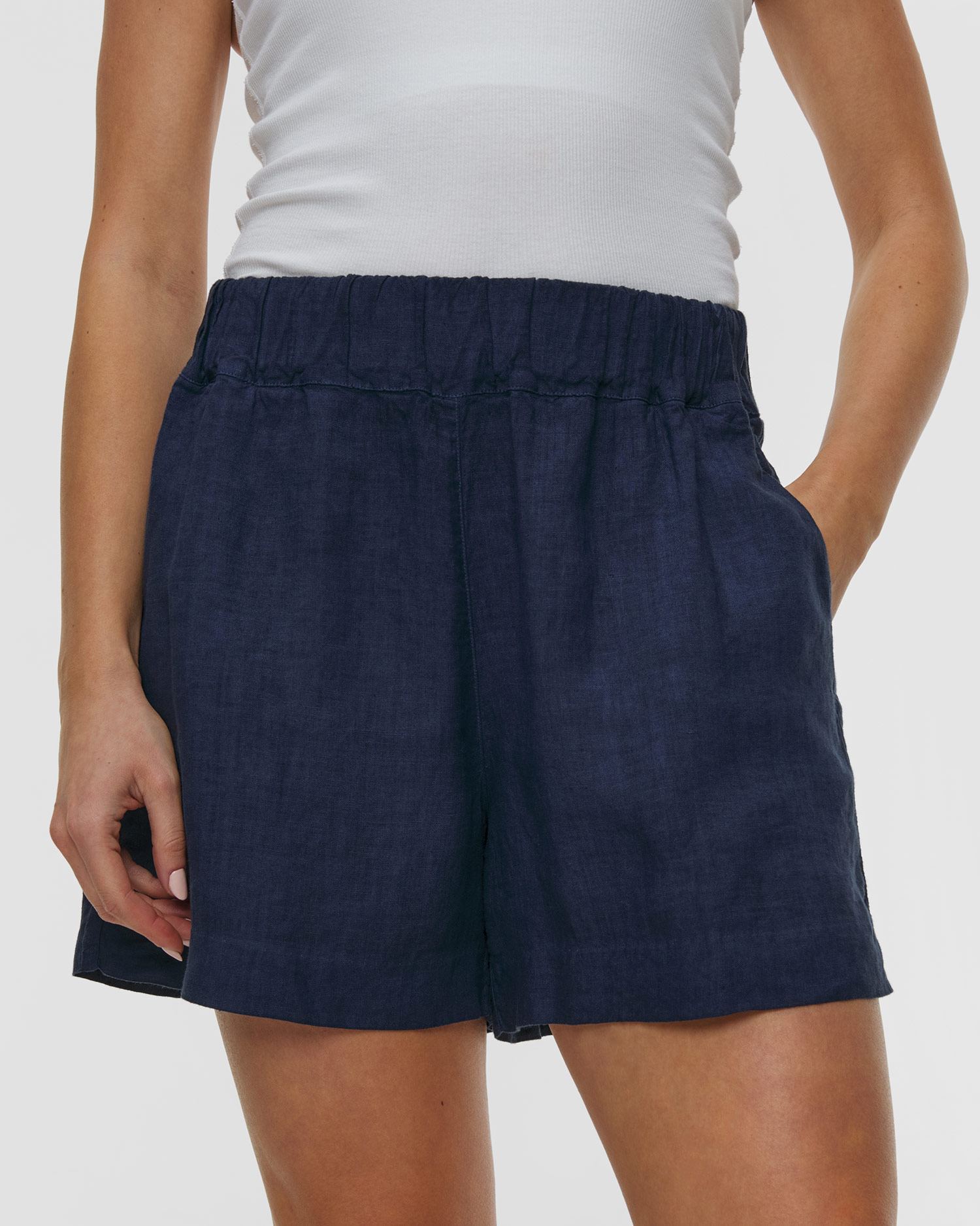 Short en lin pour femmes 120% Lino, Couleur: Granatowy