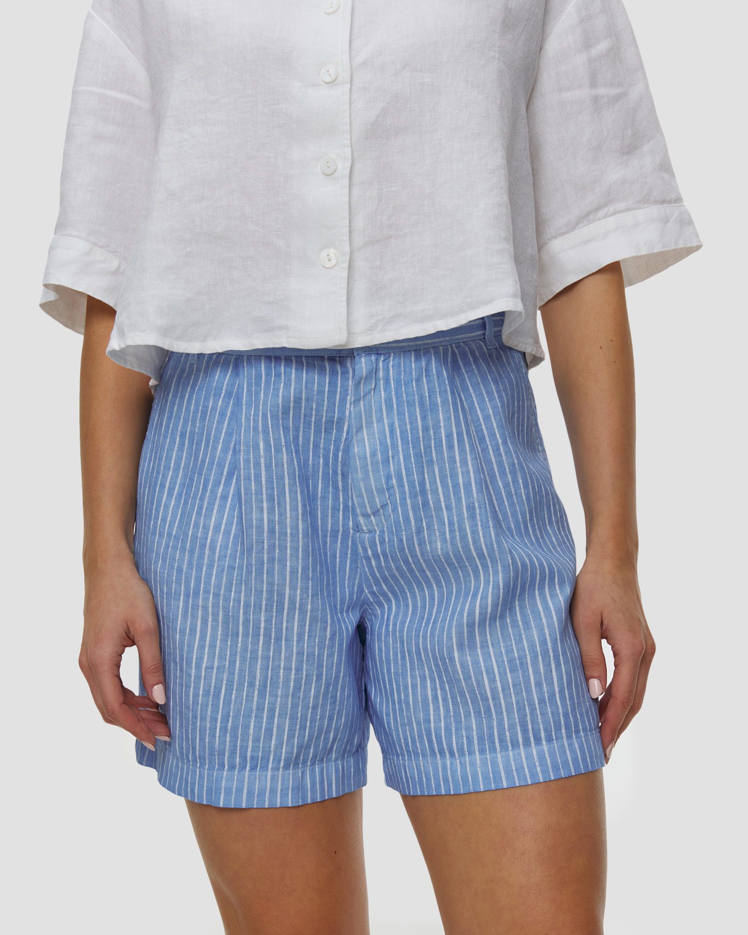Short en lin pour femmes 120% Lino, Couleur: Niebieski