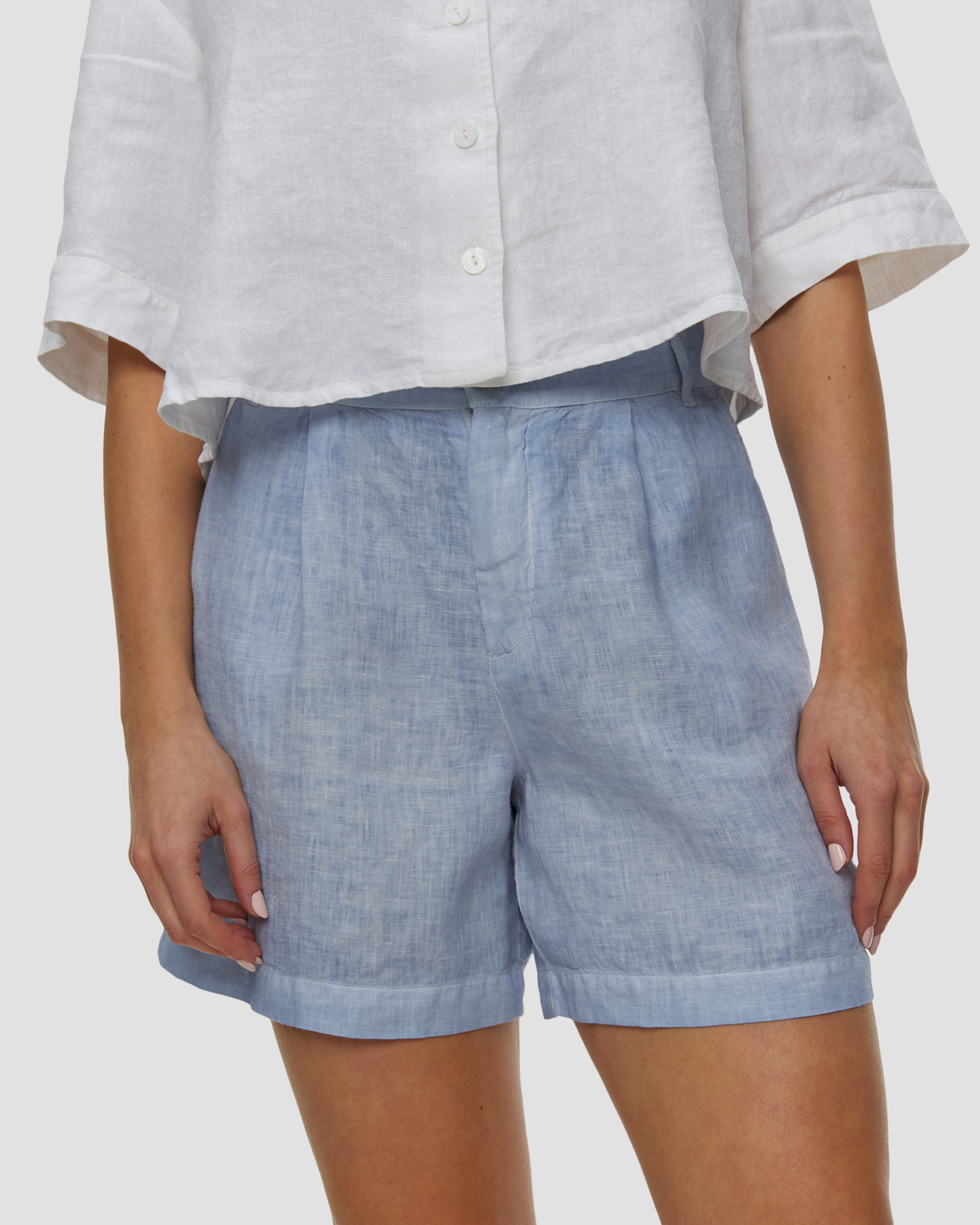 Short en lin pour femmes 120% Lino, Couleur: Niebieski