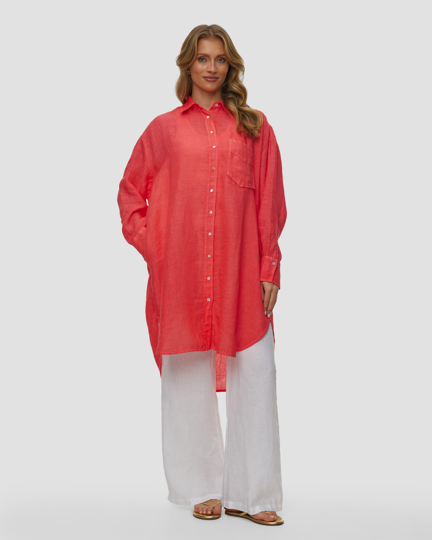 Robe en lin 120% Lino, Couleur: Czerwony