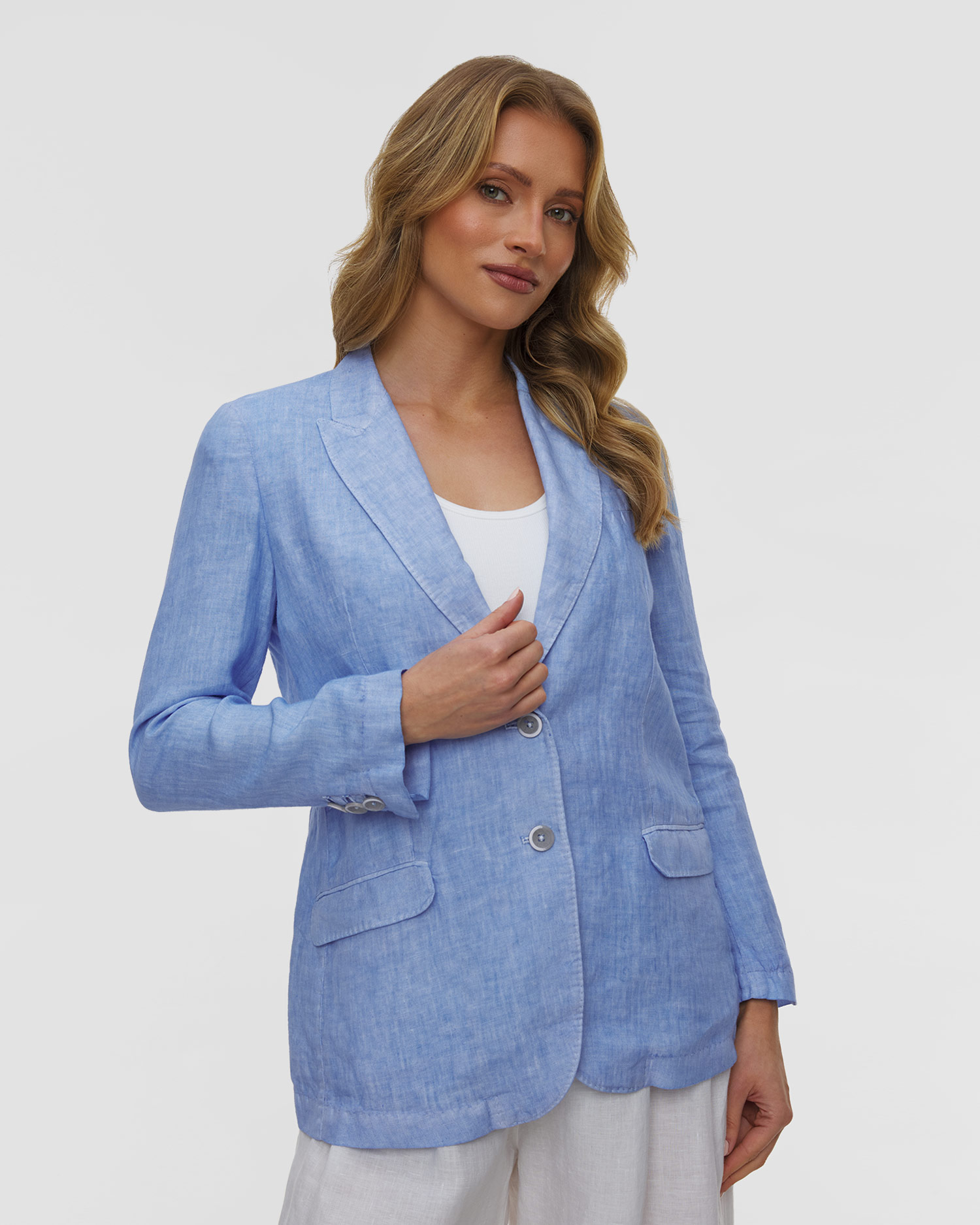 Women's linen blazer 120% Lino, Color/Pattern: Niebieski
