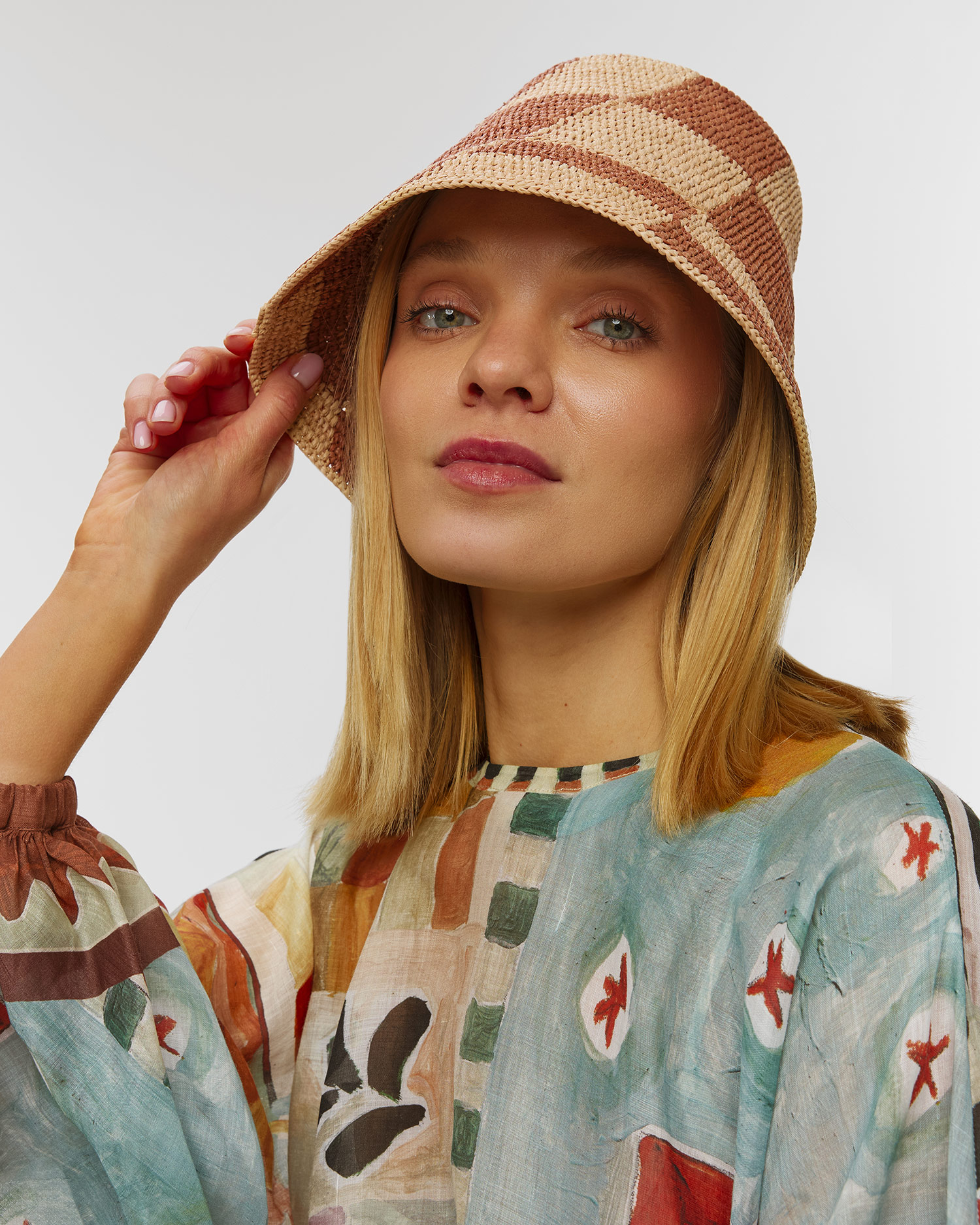 Women's hat Alemais Michelle Raffia Checked Bucket Hat