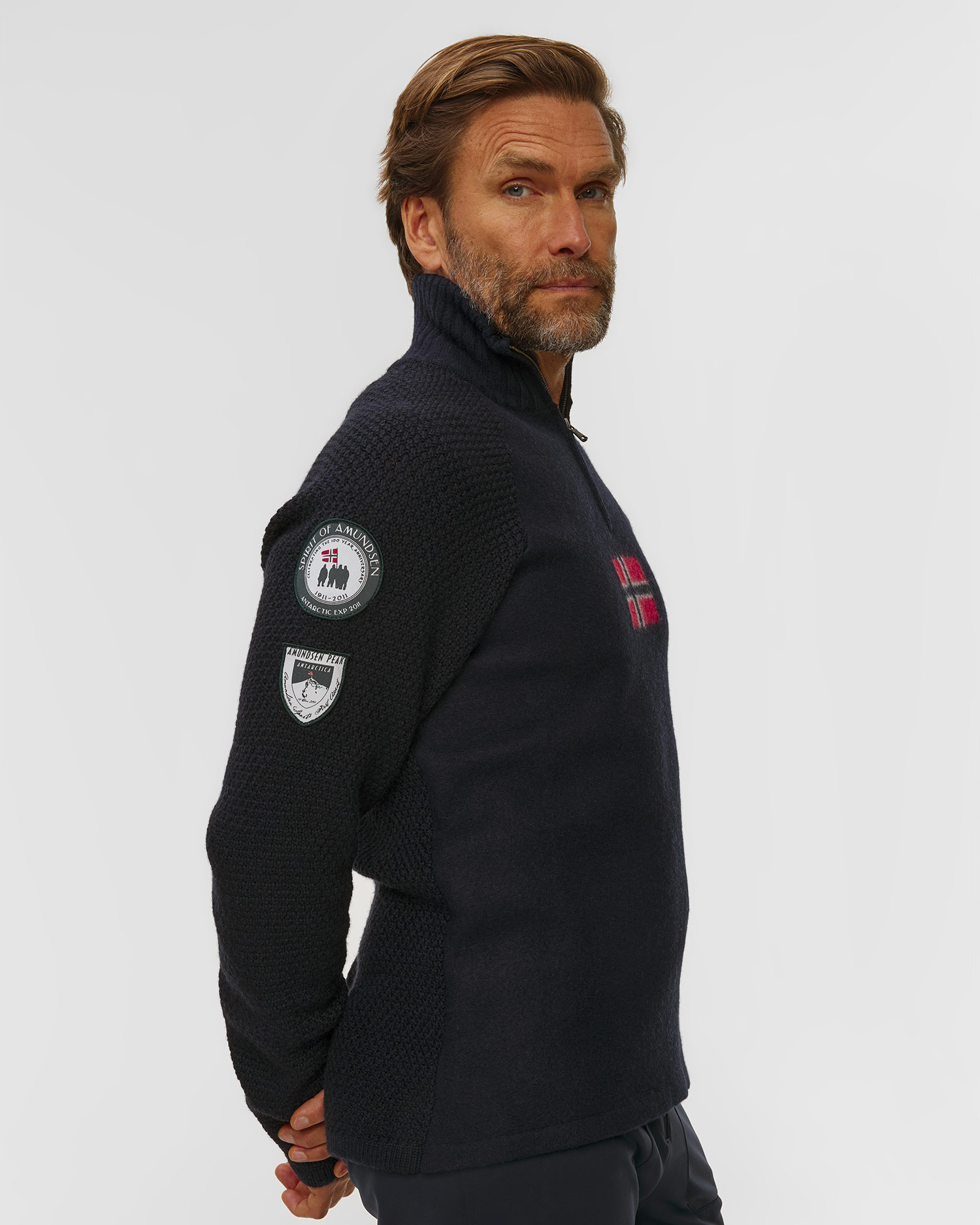 Men's Amundsen Boiled Ski Sweater W/ Flag dark blue