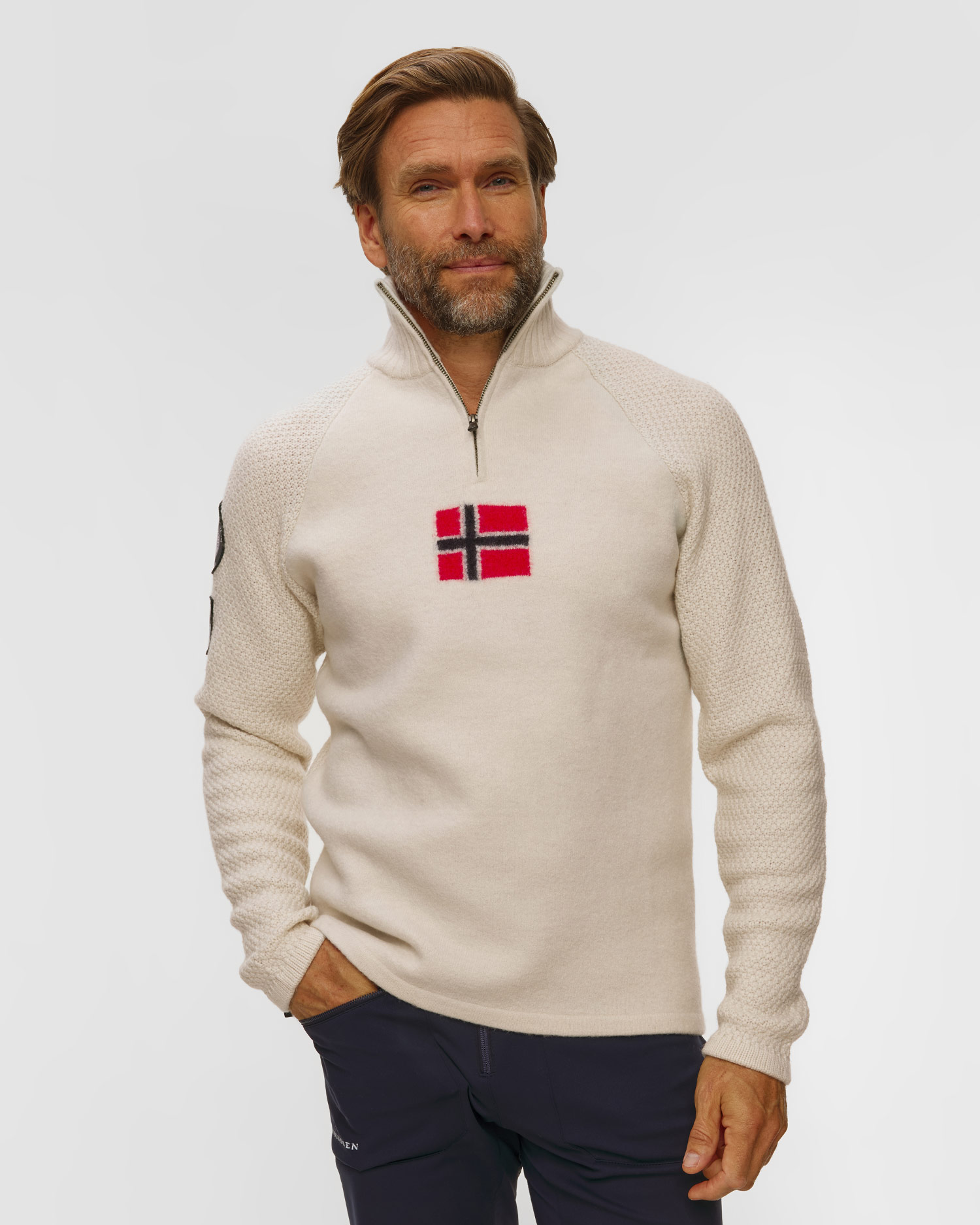 Men's Amundsen Boiled Ski Sweater W/ Flag beige