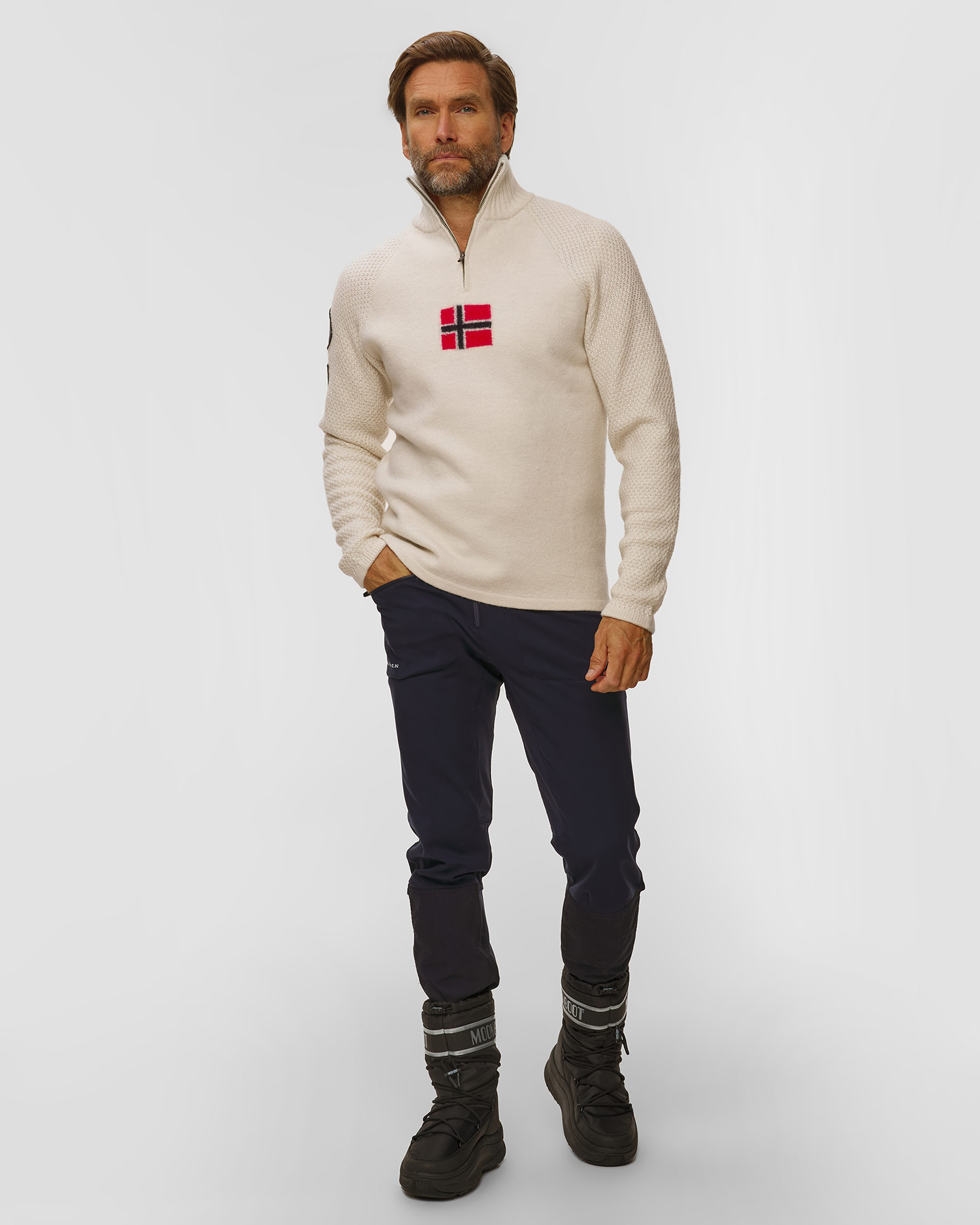 Men's Amundsen Boiled Ski Sweater W/ Flag beige