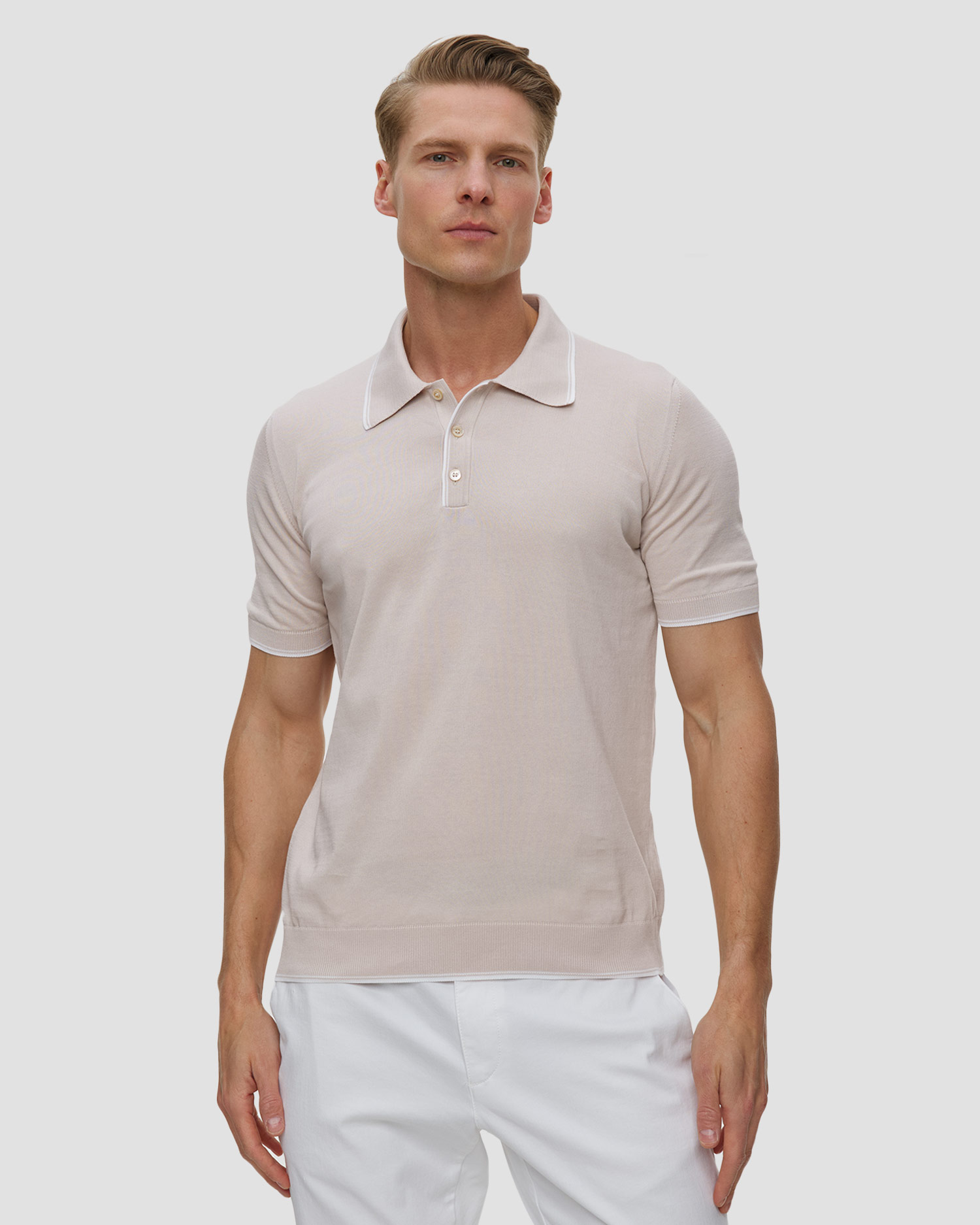 Men's cotton polo Sea Island Pashmere, Color/Pattern: Beżowy