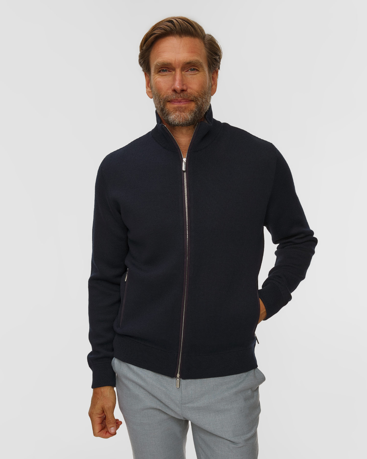 Pashmere Herren-Wollpullover mit Reißverschluss