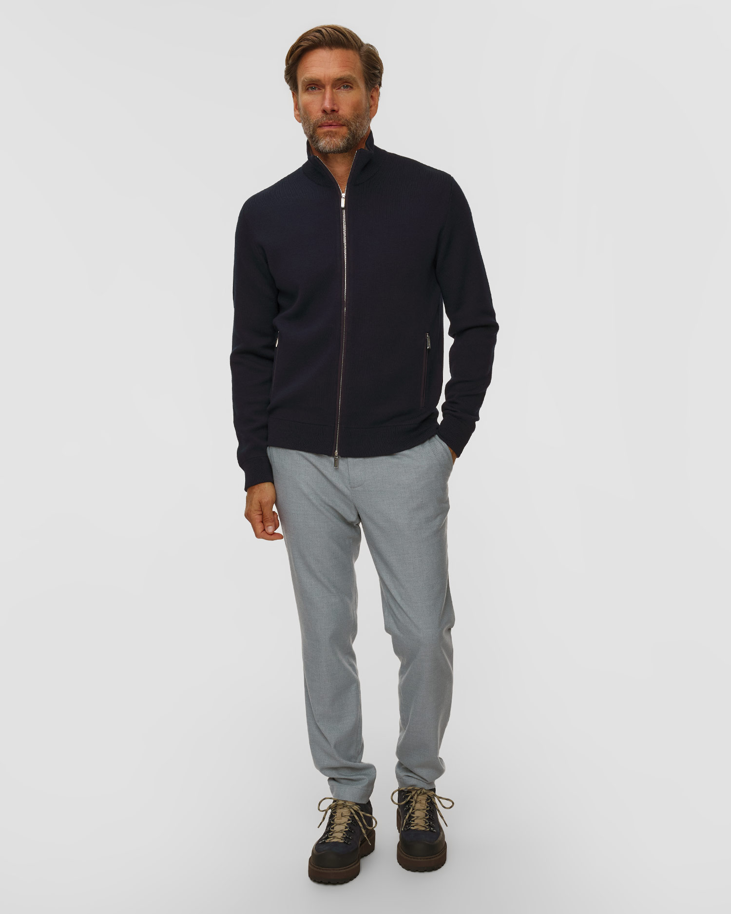 Pashmere Herren-Wollpullover mit Reißverschluss