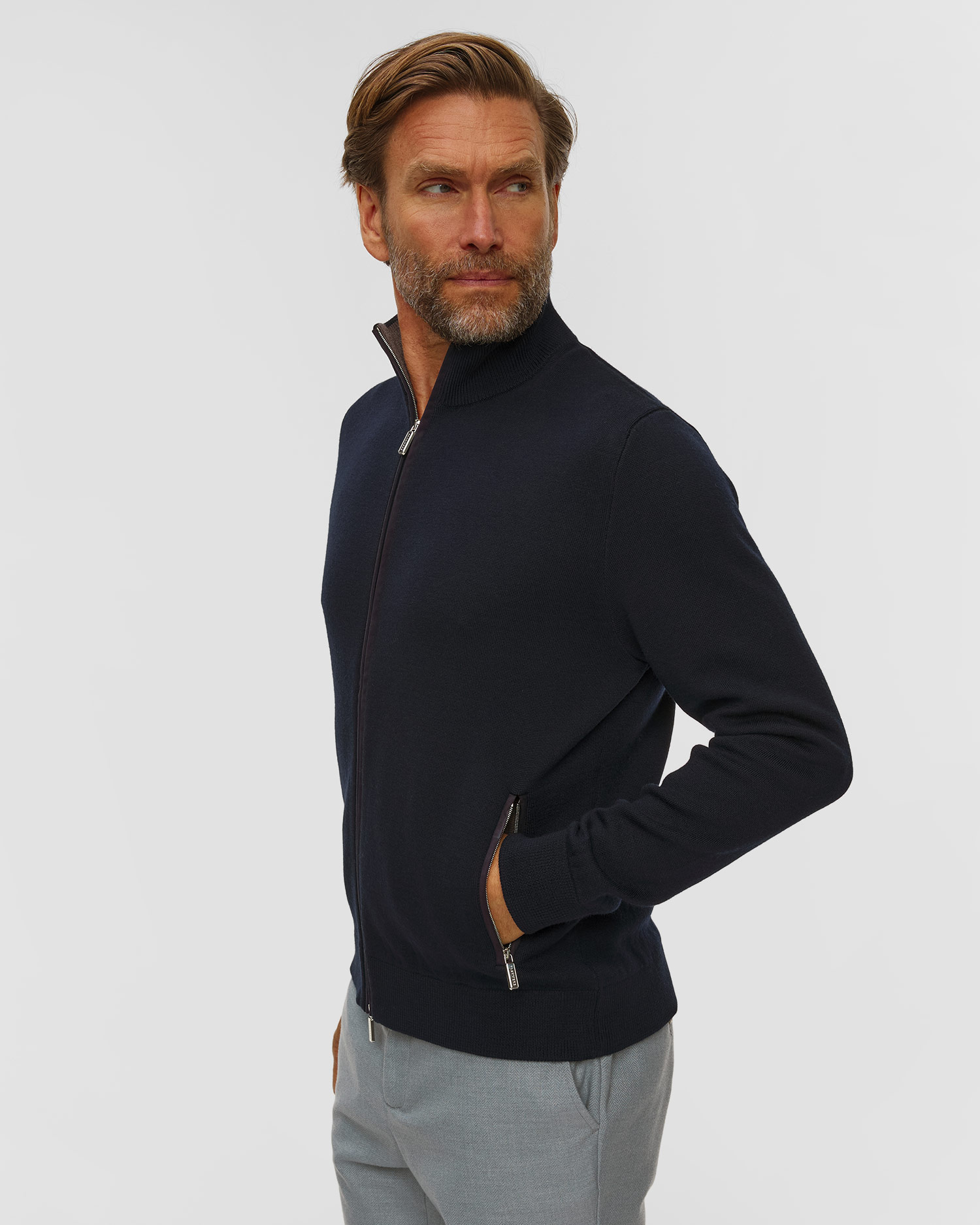 Pashmere Herren-Wollpullover mit Reißverschluss