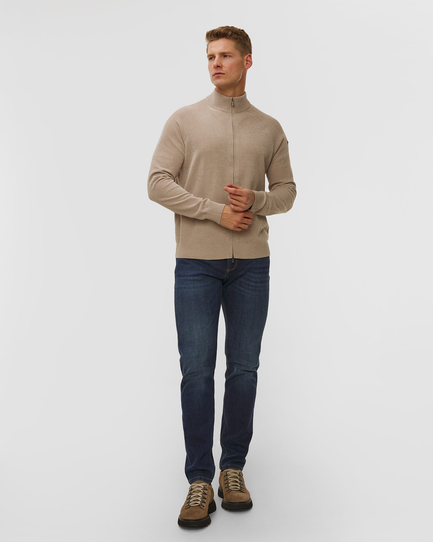 Pánsky béžový sveter na zips Unity Original Chimbo Cheni