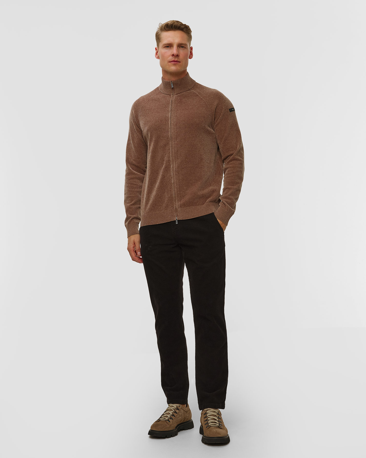 Pánsky hnedý sveter na zips Unity Original Chimbo Cheni