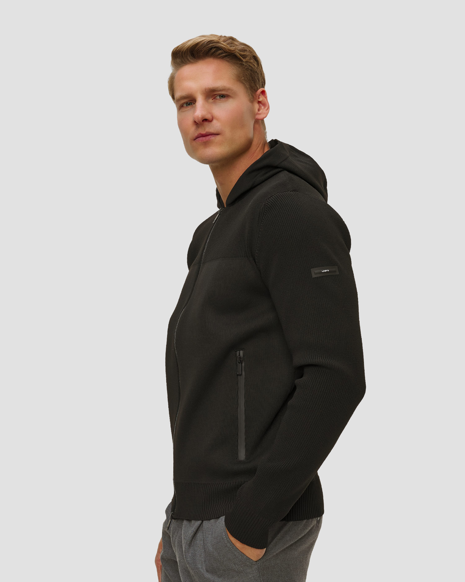 Pánsky čierny sveter na zips s kapucňou Unity Original Chris