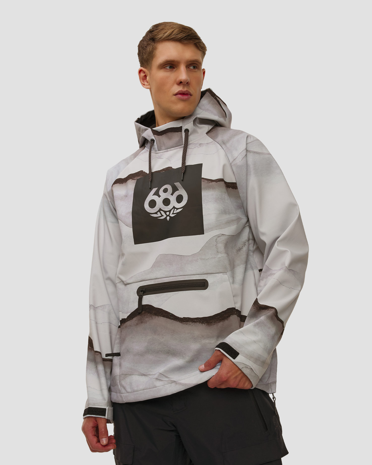 Hanorac de snowboard pentru bărbați 686 Mens Waterproof Hoody, Culoare/Model: Print,Szary