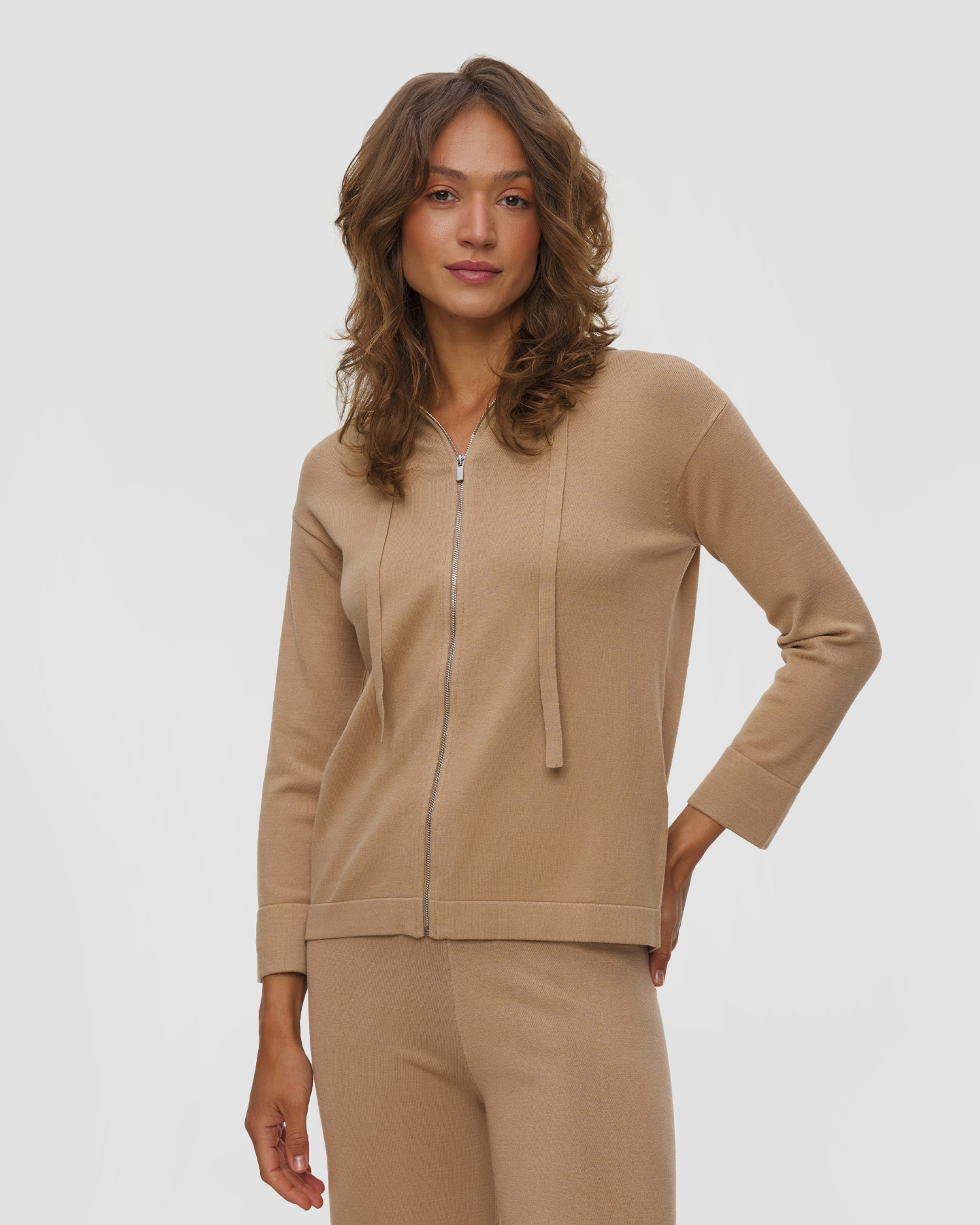 Dámská viskózová mikina s kapucou MM by Max Mara Mmlaloa v béžové barvě, Barva/Vzor: Beżowy