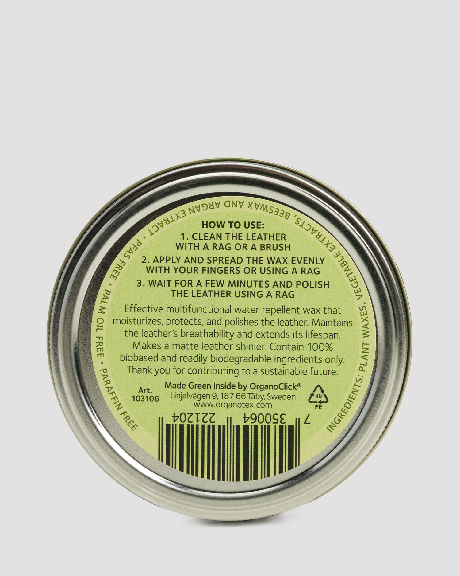 Cera impermeabilizzante per scarpe in pelle OrganoTex ShoeCare Leather Wax 100ml