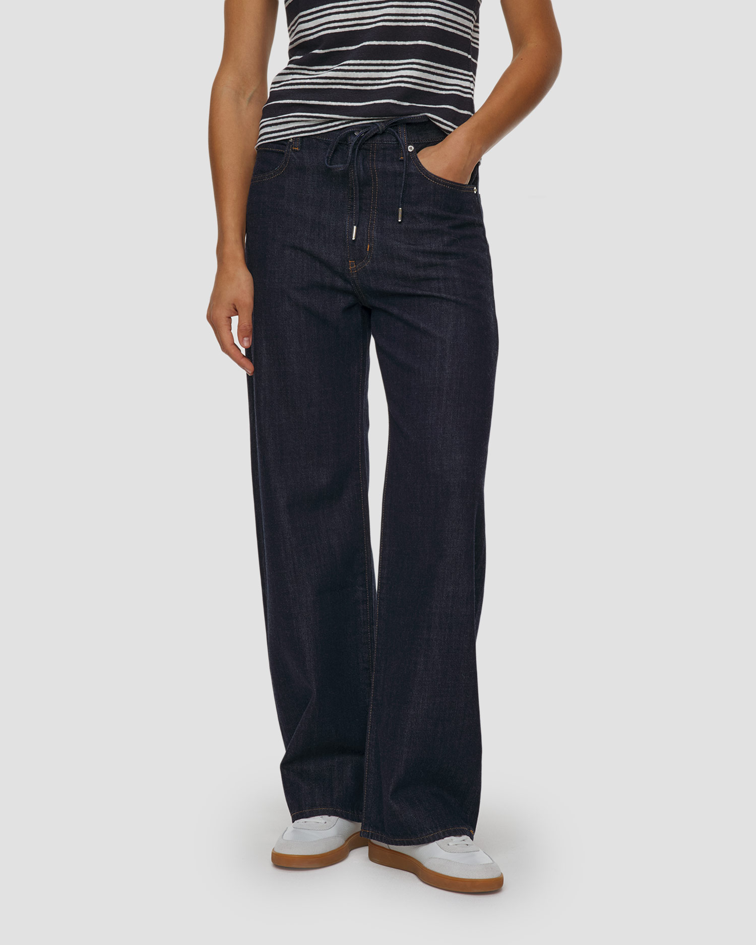 Spodnie jeansowe damskie Frame The Off Duty Drawstring Bow