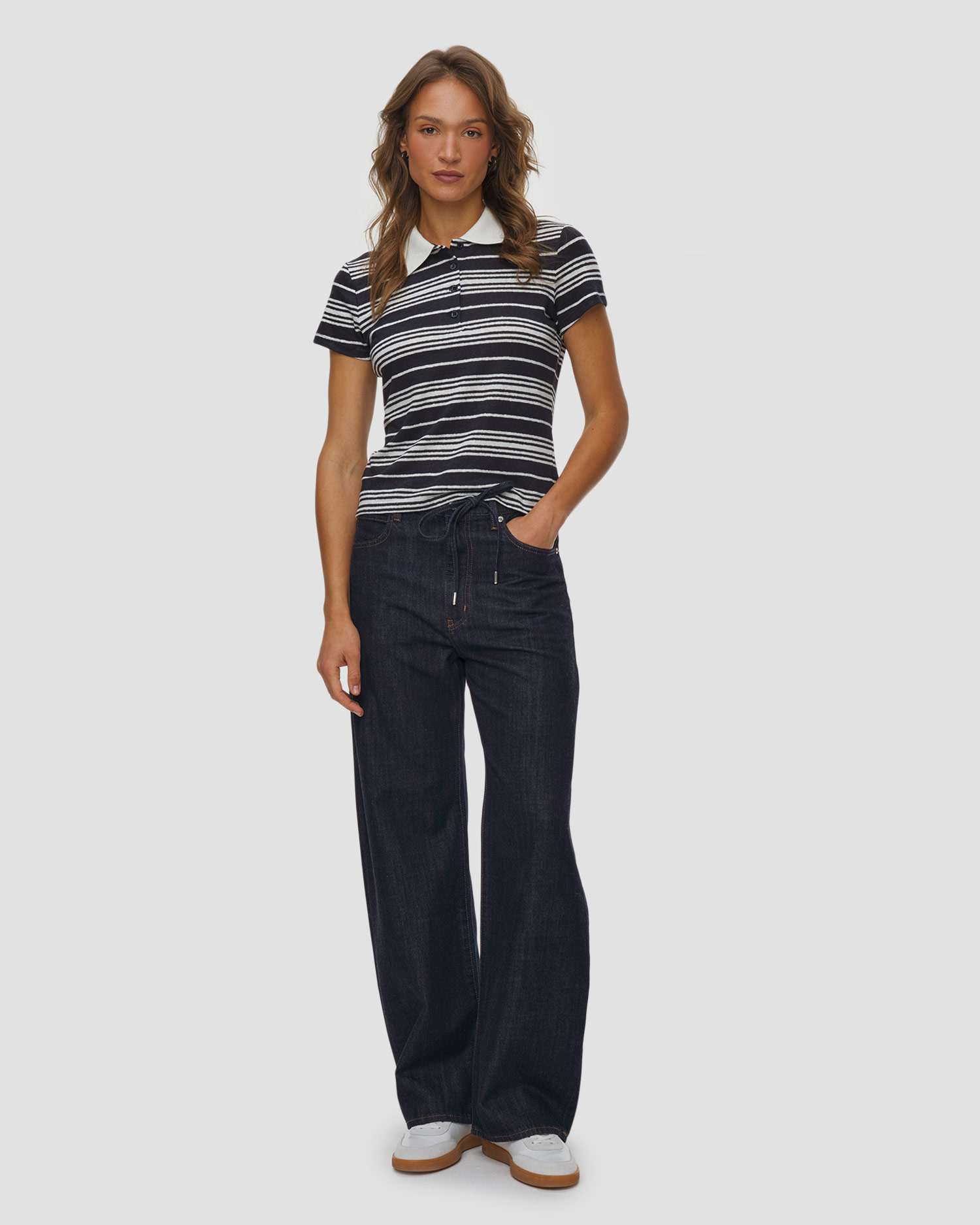 Spodnie jeansowe damskie Frame The Off Duty Drawstring Bow