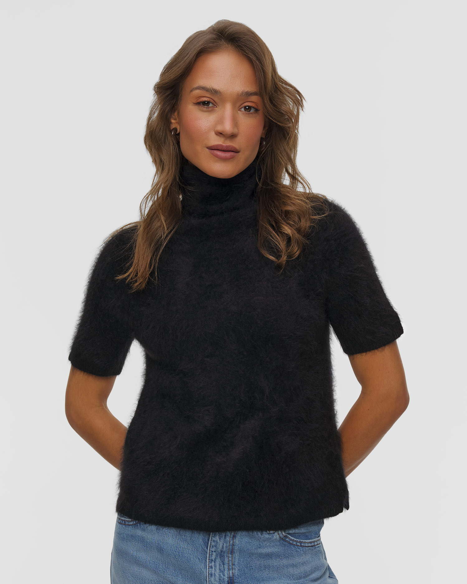 Soft Goat Brushed Short Sleeve Turtleneck Damen-Rollkragenpullover