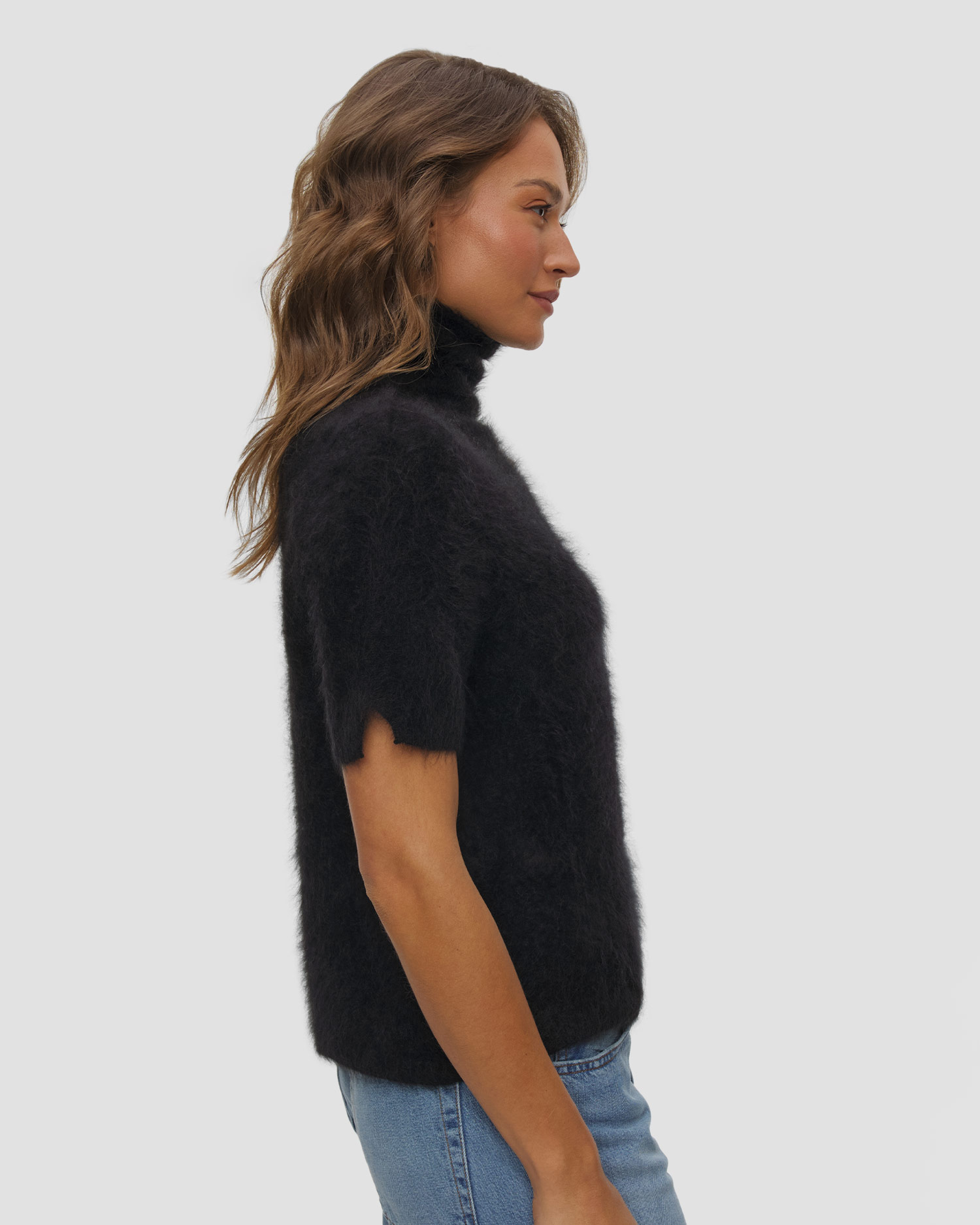 Soft Goat Brushed Short Sleeve Turtleneck Damen-Rollkragenpullover