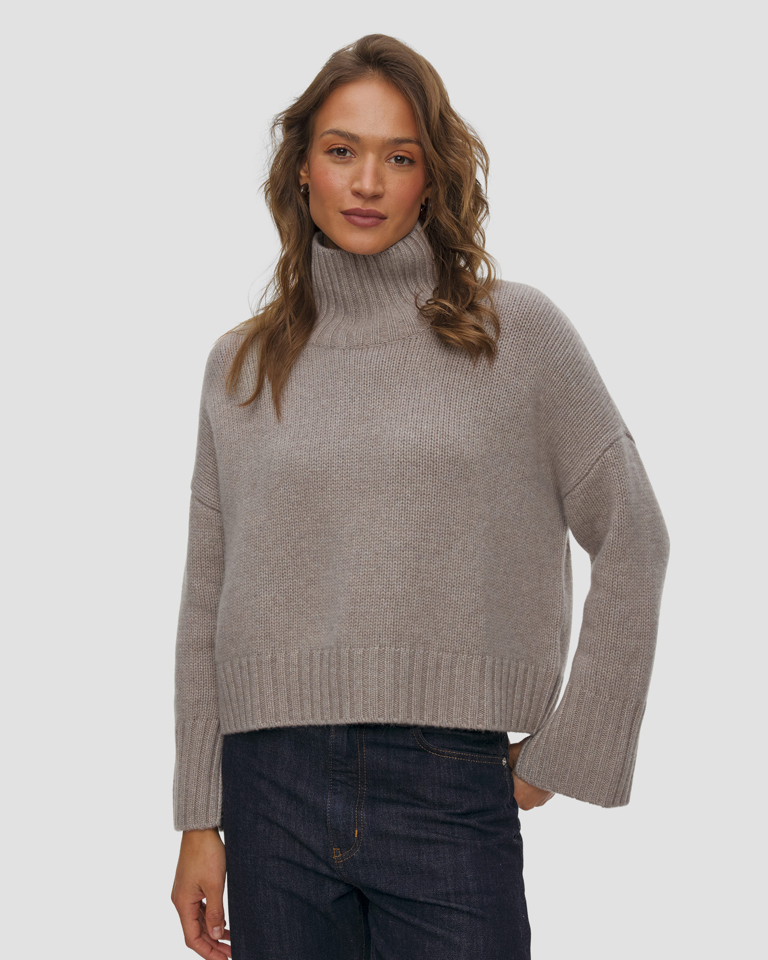 Soft Goat Girlfriend Turtleneck Kaschmir-Rollkragenpullover für Damen, Farbe/Muster: Szary