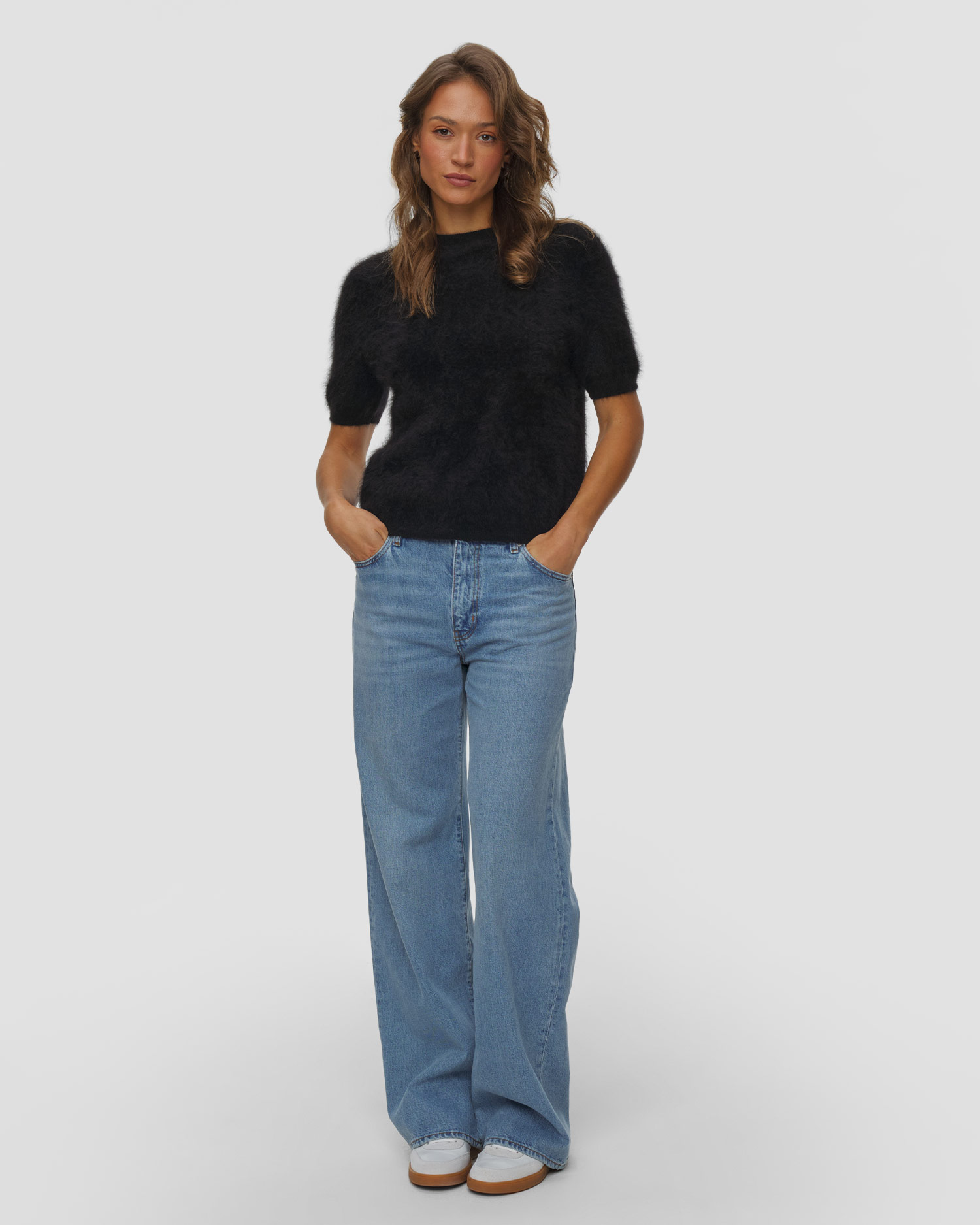 Soft Goat Brushed Short Sleeve Damen-Kaschmirpullover