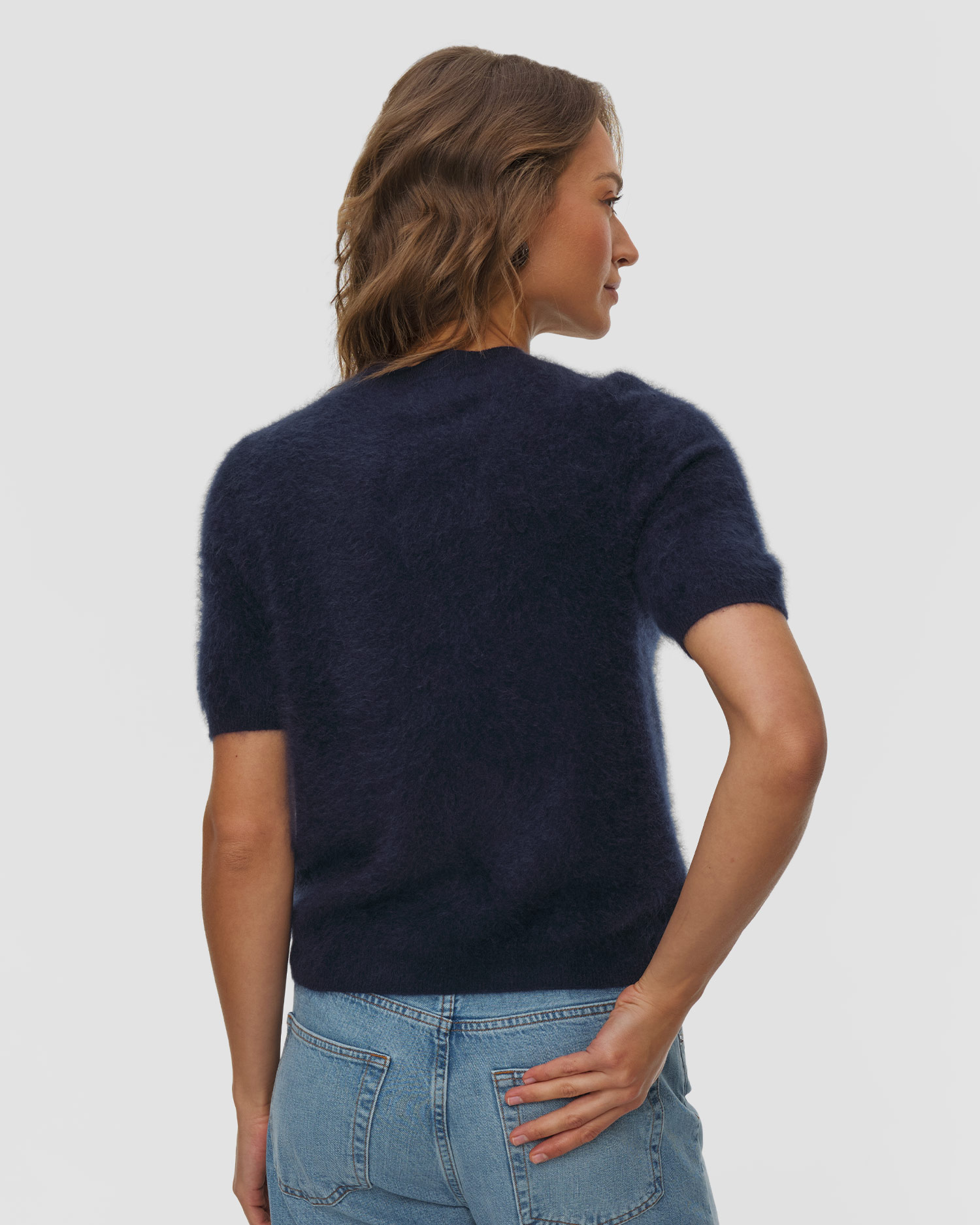 Kaszmirowy sweter damski Soft Goat Brushed Short Sleeve