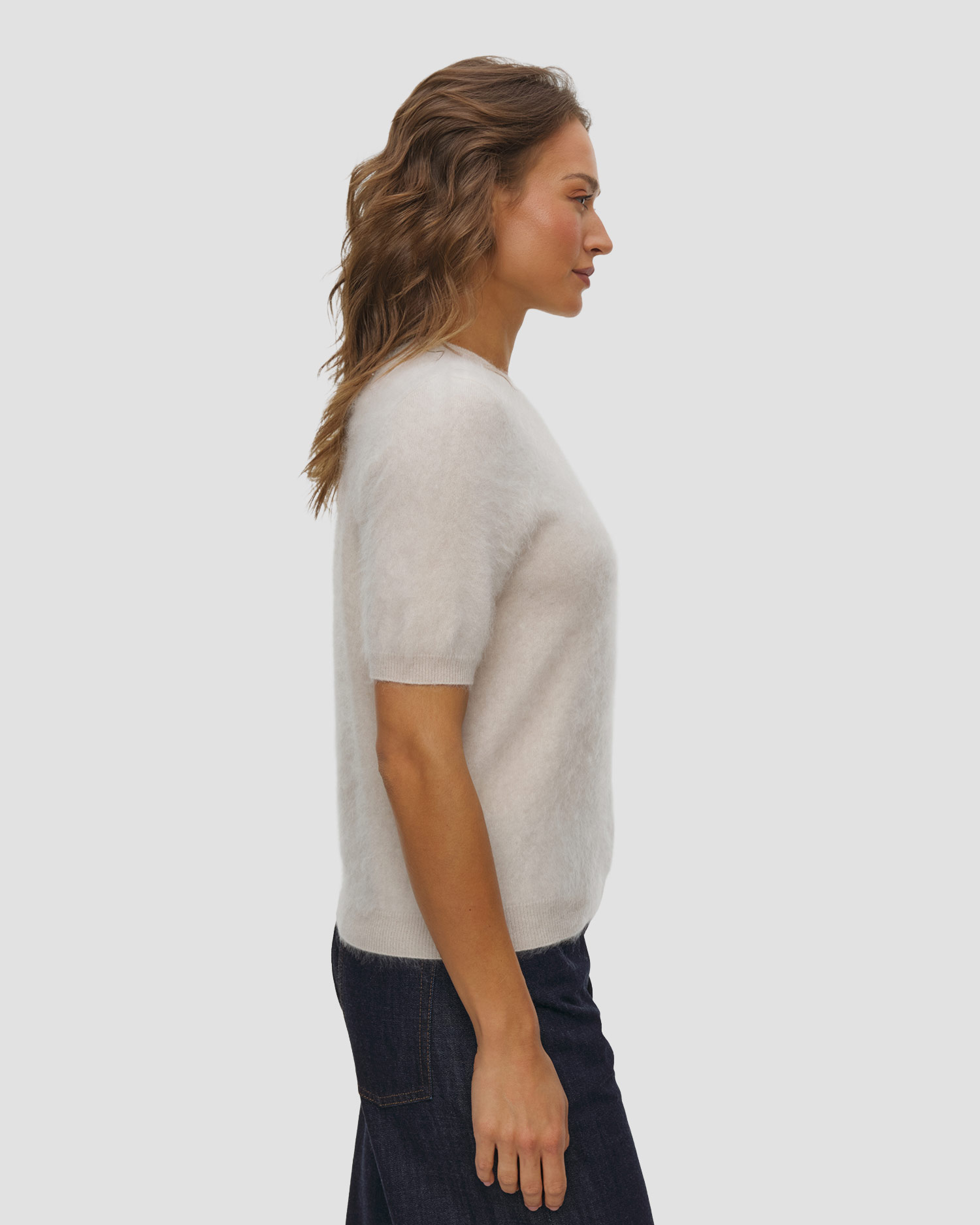 Soft Goat Brushed Short Sleeve Kaschmirpullover für Damen