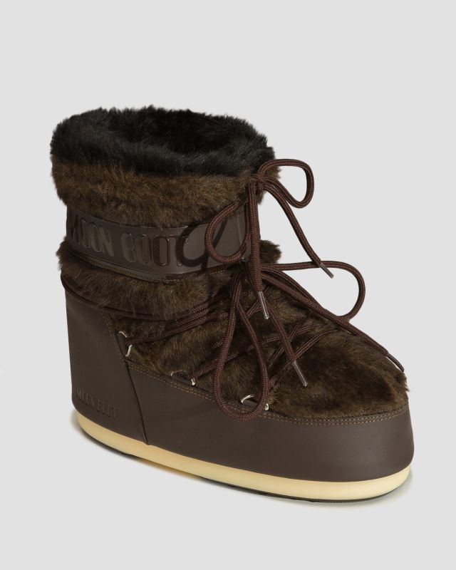 Brązowe buty zimowe damskie Moon Boot Icon Low Faux Fur 14093900-3 |  S'portofino