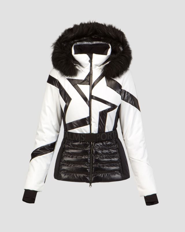 Veste de ski noire et blanche pour femmes avec fourrure et ceinture  Sportalm 1620556147-1 | S'portofino