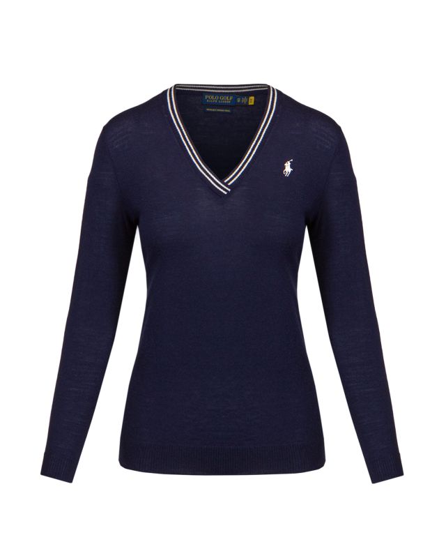 Dámsky sveter Polo tričko RALPH LAUREN MERINO JERSEY-LS VNECK W/PP  281805568-410 | S'portofino