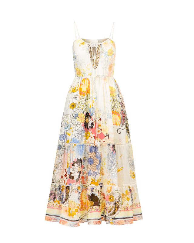 Camilla graphic-print silk dress - White