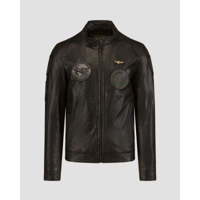 Men's black leather jacket Aeronautica Militare
