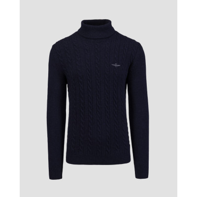 Pull à col roulé en laine bleu marine pour hommes Aeronautica Militare