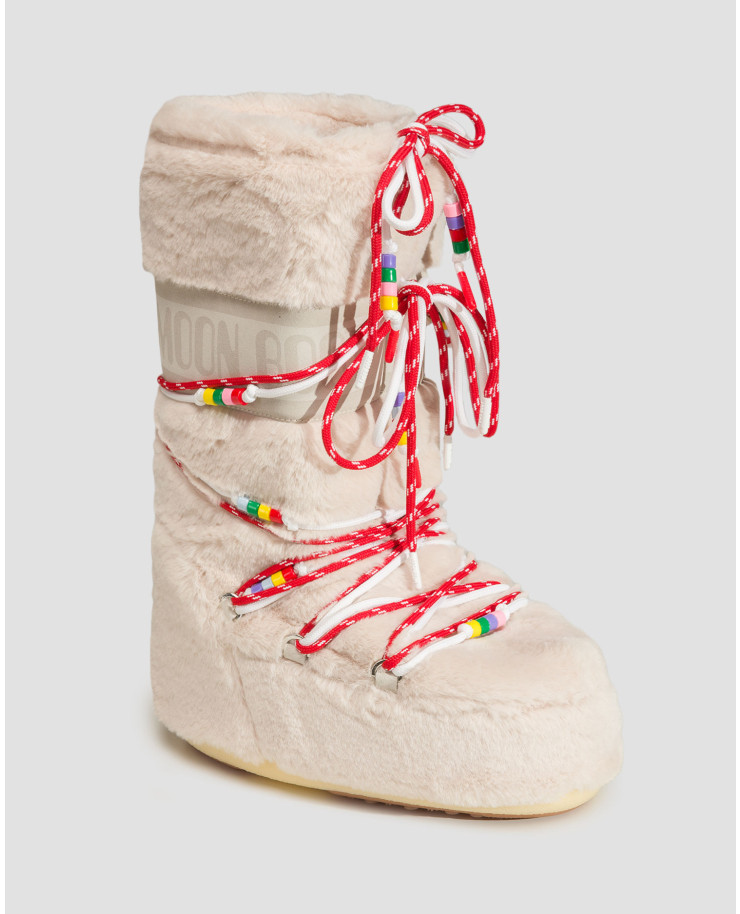 Dámske béžové zimné topánky Moon Boot Resort Icon Faux Fur Beads