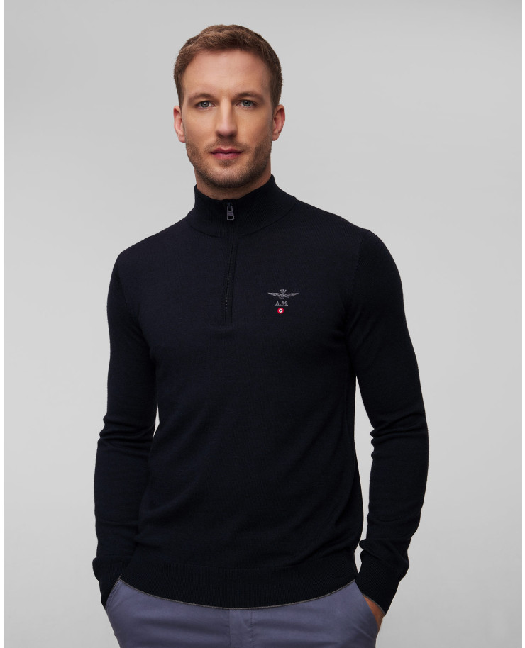 Men's navy blue woollen jumper Aeronautica Militare