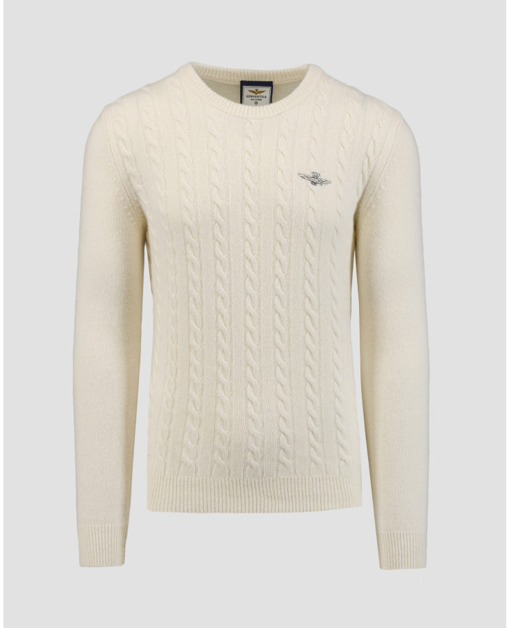 Maglione beige in lana da uomo Aeronautica Militare