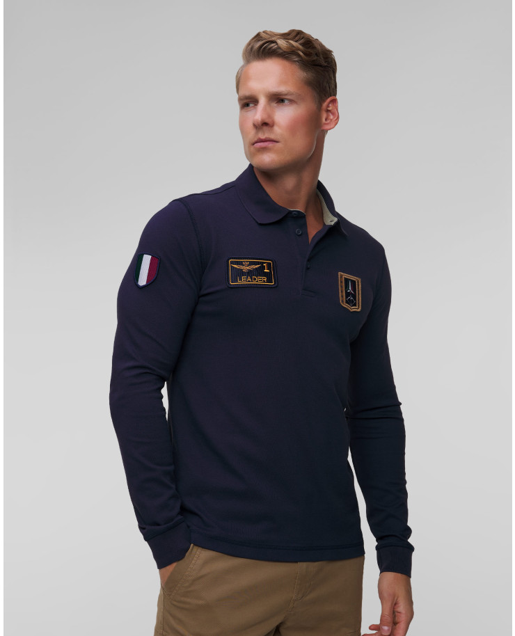 Polo à manches longues bleu marine pour hommes Aeronautica Militare