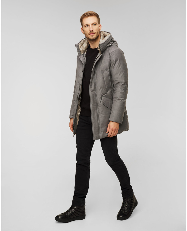 Giacca grigia in lana da uomo Woolrich Luxe Wool Silk Parka