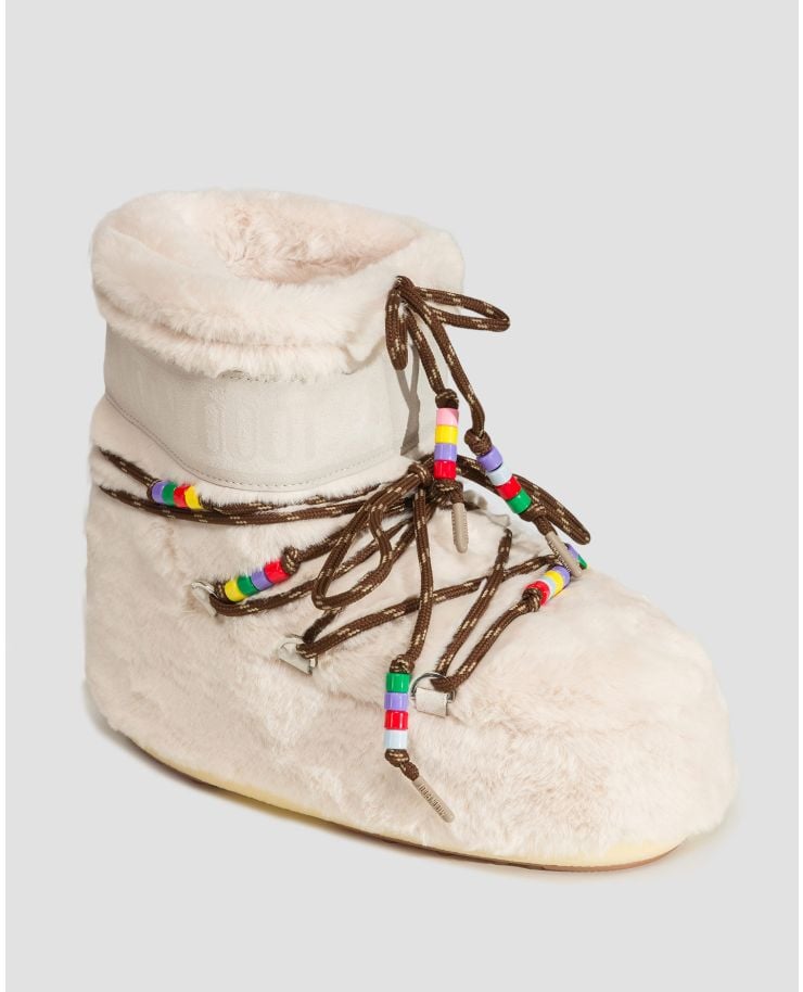 Beżowe buty zimowe damskie Moon Boot Resort Icon Low Faux Fur Beads