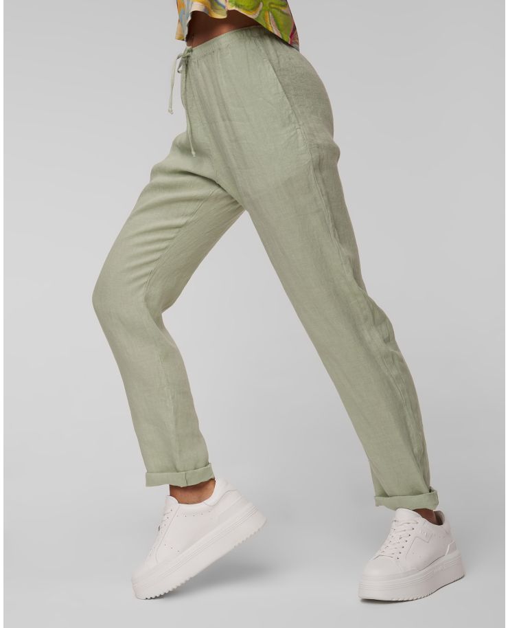 Dámské zelené lněné kalhoty Deha