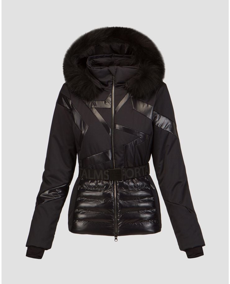 Women's black ski jacket with fur and belt Sportalm