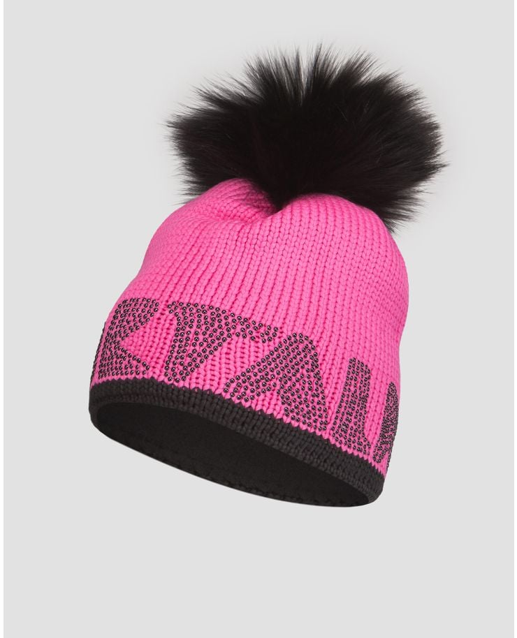 Różowa czapka zimowa damska Sportalm z pomponem z futra