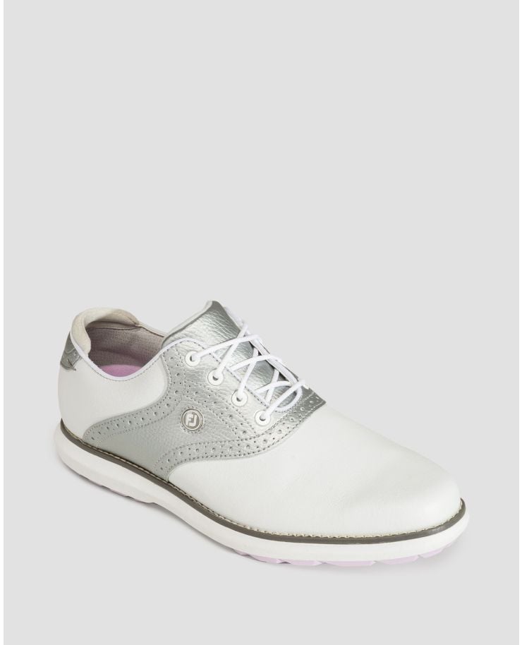 Chaussures de golf blanches et grises pour femmes FootJoy WN FJ Traditions Spikeless