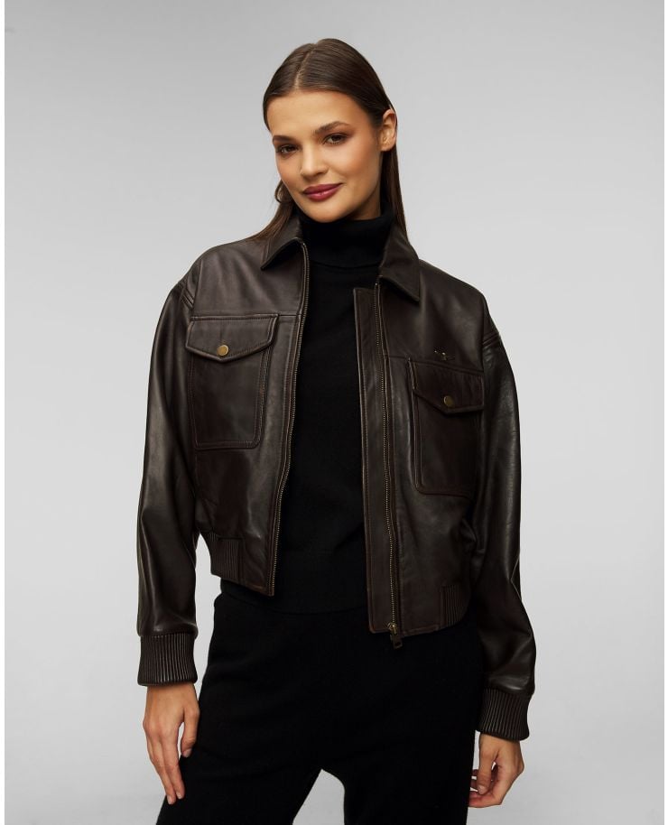 Jachetă din piele pentru femei Aeronautica Militare - maro