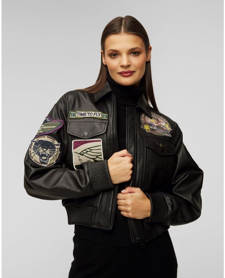 Czarna kurtka skórzana damska Aeronautica Militare