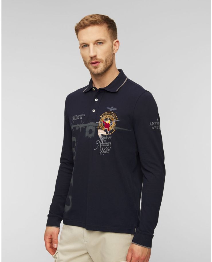 Tricou polo cu mânecă lungă pentru bărbați Aeronautica Militare - albastru marin