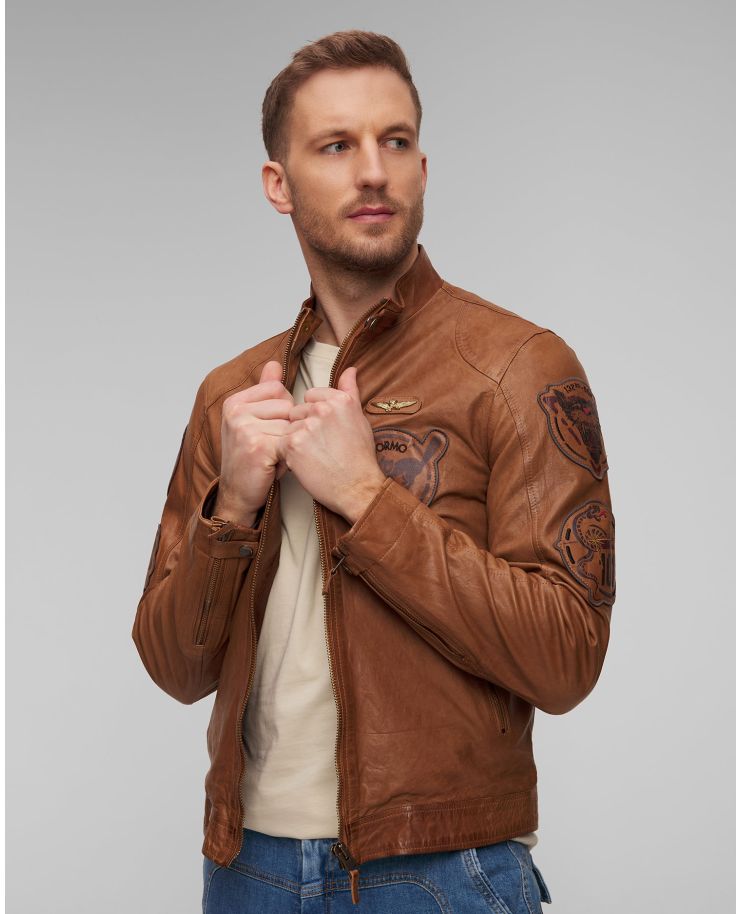 Men's brown leather jacket Aeronautica Militare