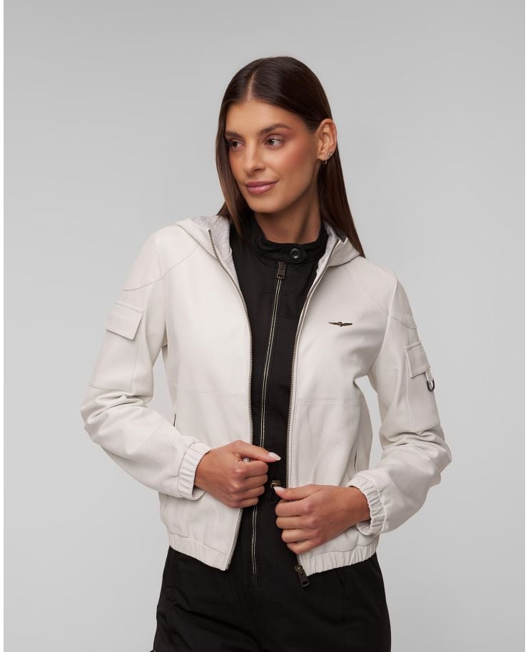 Biała kurtka skórzana damska Aeronautica Militare